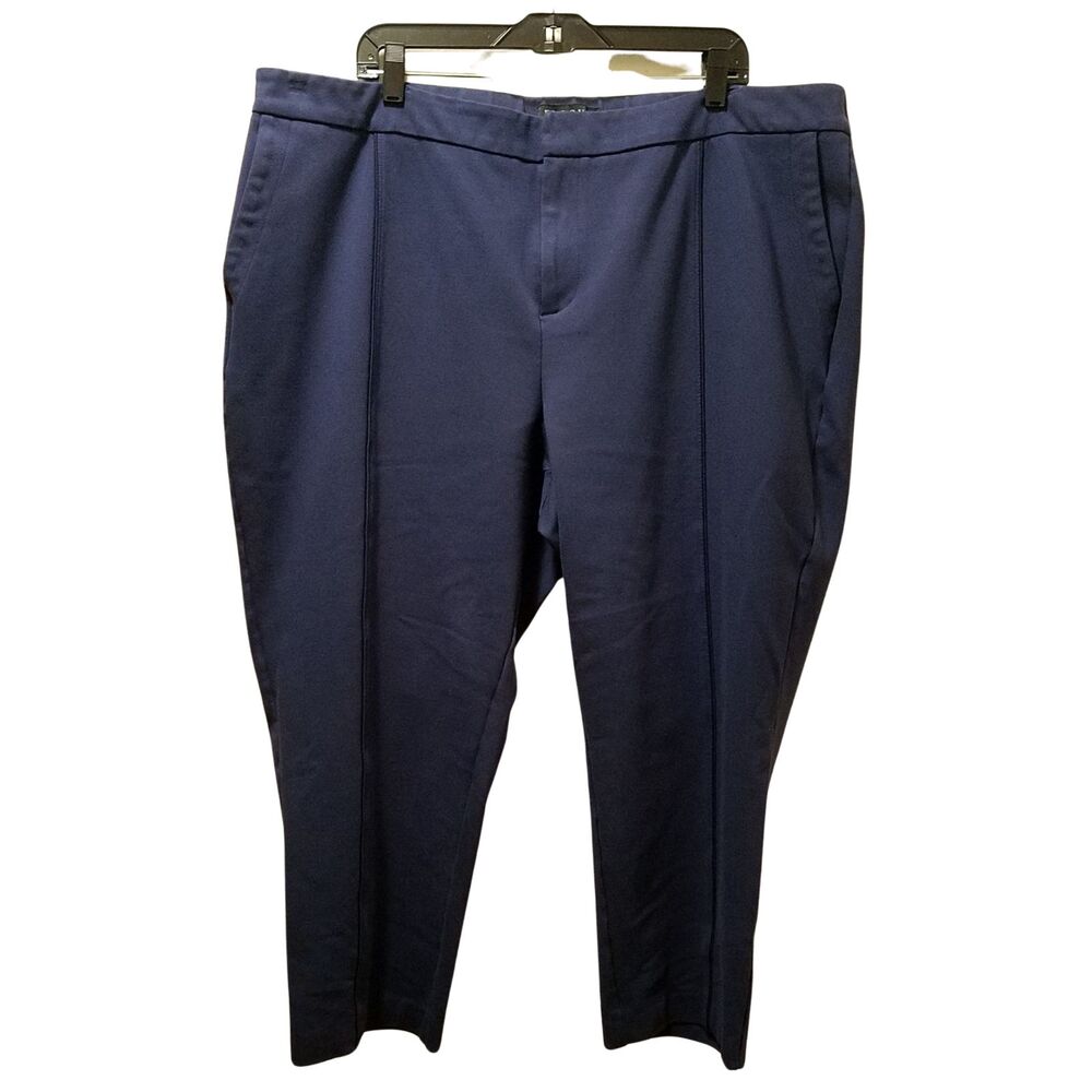 Eloquii Ankle Pants Women's 24S Blue Length Tucks Stretch Elastic Waist